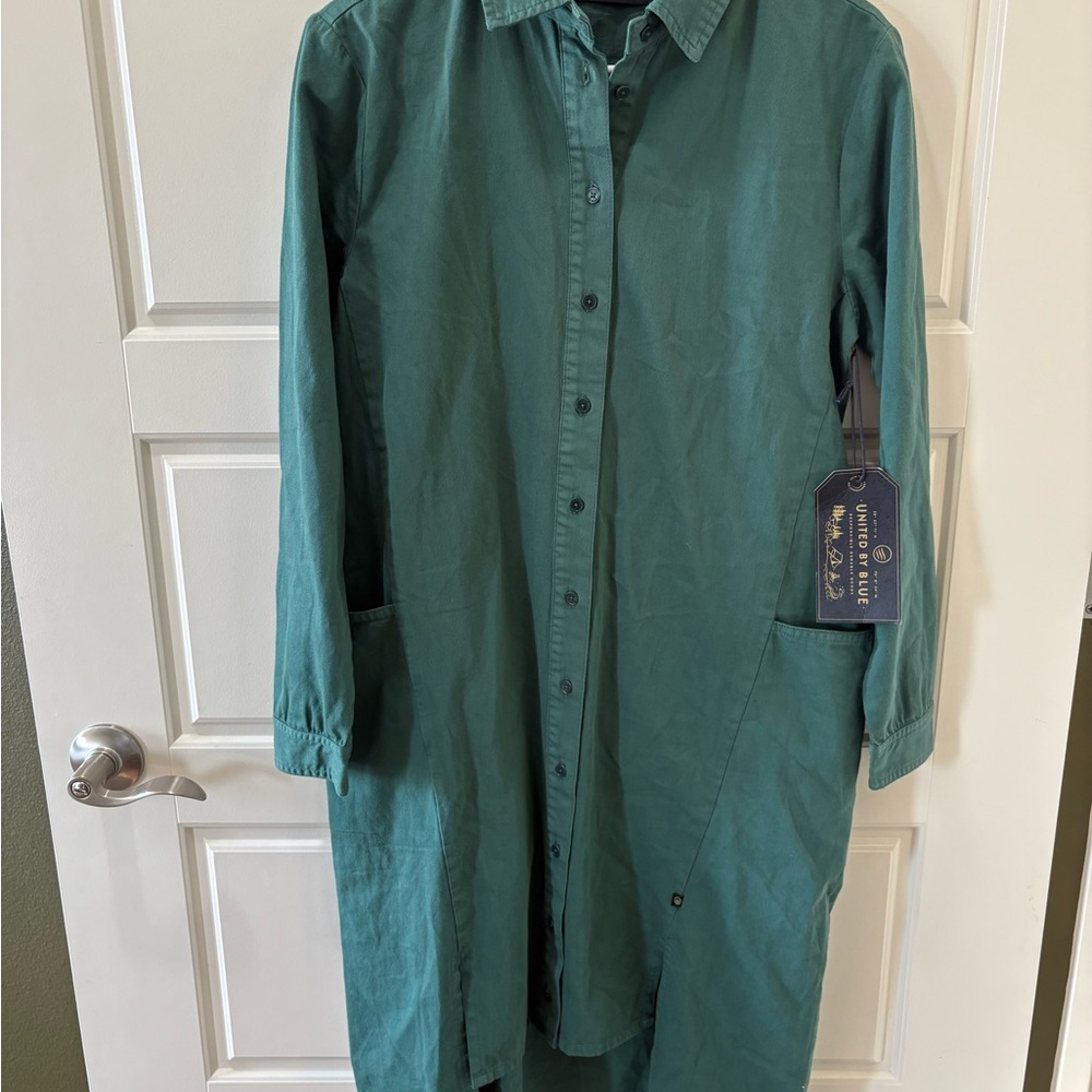 Organic cotton United by Blue six XS womens green dress long sleeve
